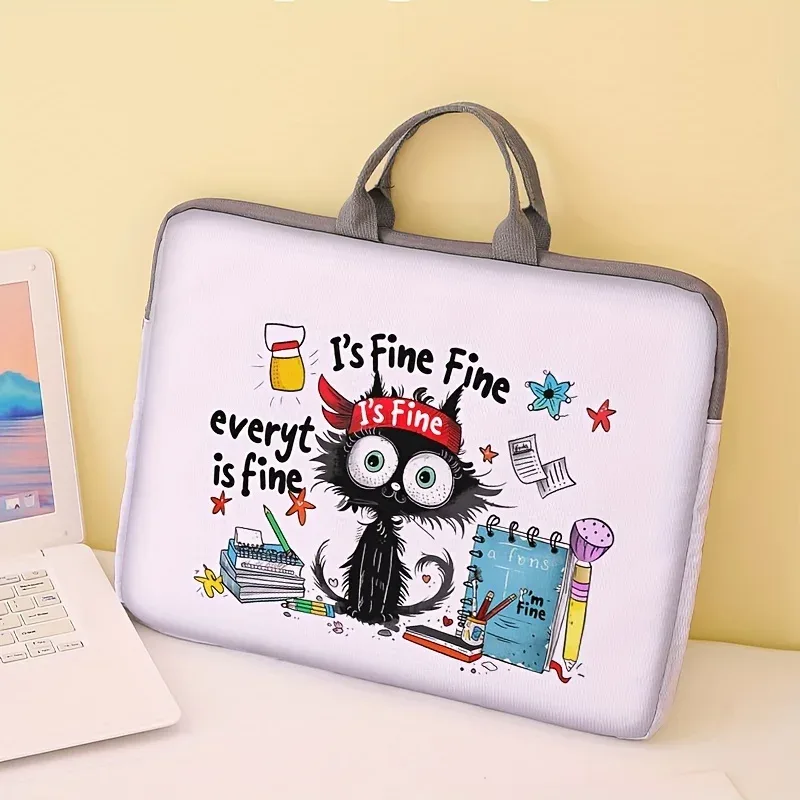 ensemble unique, deux styles, sacoche pour ordinateur portable et porte-documents à motif de chat noir, adapté aux ordinateurs portables de 14 pouces.