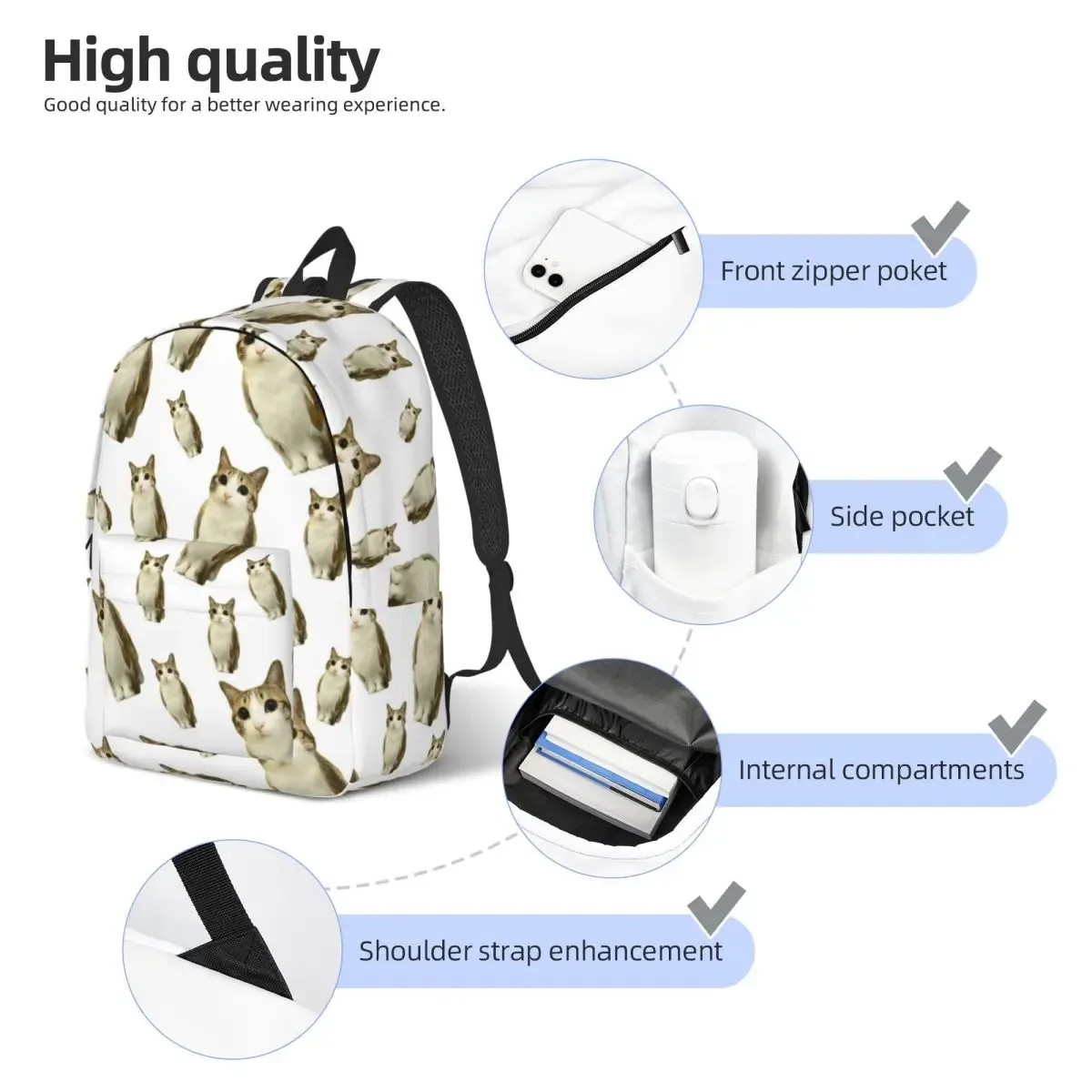 meowl chat hibou drôle cool sac à dos sport étudiant affaires sac à dos pour hommes femmes ordinateur portable sac à bandoulière