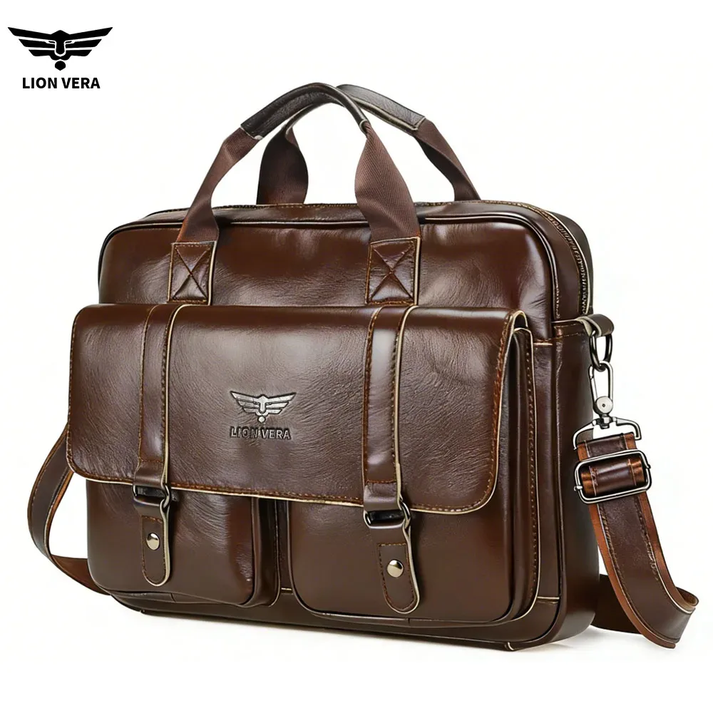 lion vera sac à main en cuir véritable pour homme, sac de travail décontracté, sac de transport portable, sac bandoulière, sac pour ordinateur portable de 15,7 pouces