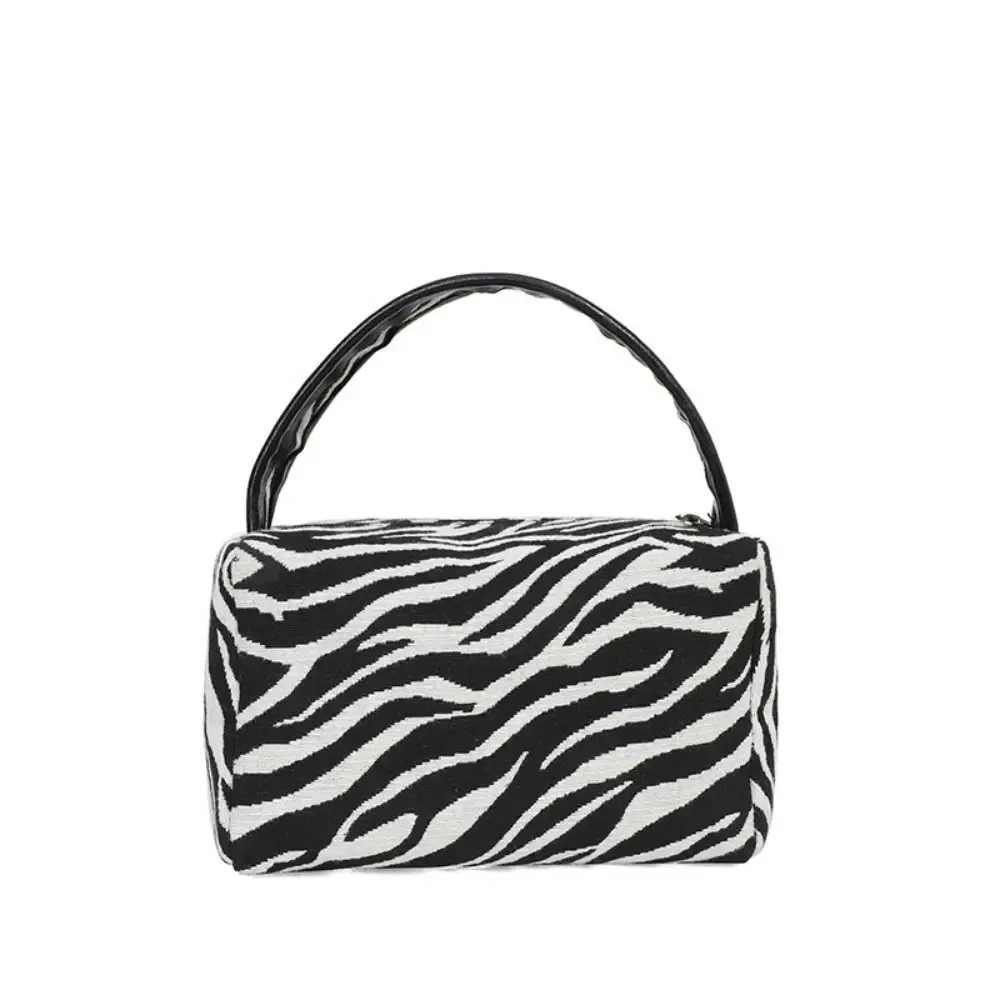 pochette de maquillage portable tendance motif léopard, grande capacité, avec fermeture éclair, pour femmes, organiseur de maquillage, trousse de toilette, sac à main en toile, sac oreiller
