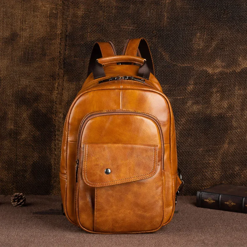 sacs de poitrine rétro pour hommes, sac vintage en cuir véritable pour hommes, nouveau sac à dos fait à la main, petits sacs à bandoulière, sac de poitrine, sacs de voyage