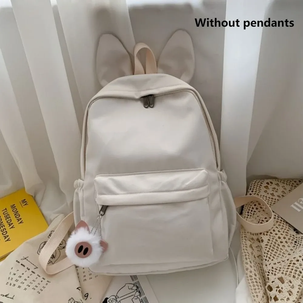 nouveau sac à dos étudiant à oreilles de lapin, couleur unie, sangle réglable, sac à dos pour femme, léger, grande capacité, sac de voyage pour étudiants