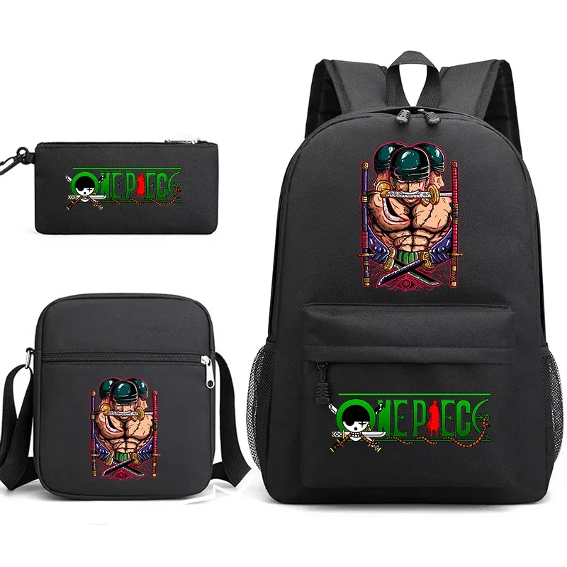 ensemble de sacs à dos graphiques one piece zoro pour enfants et adolescents avec sac à bandoulière et trousse à crayons