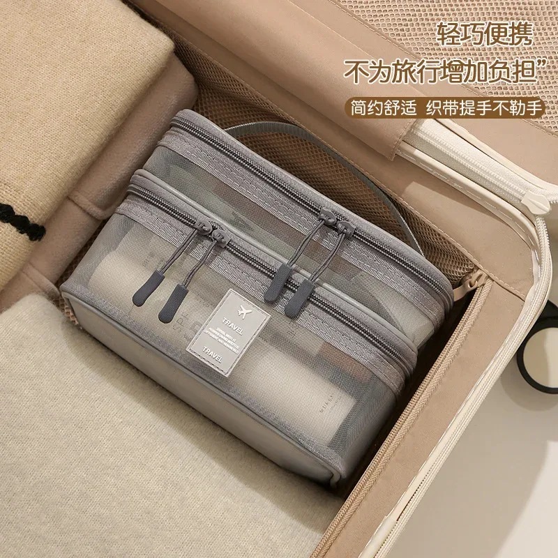nouvelle trousse de maquillage multifonctionnelle de voyage, sac de rangement portable pour cosmétiques, grande capacité, sac de toilette en maille transparente, trousse de maquillage