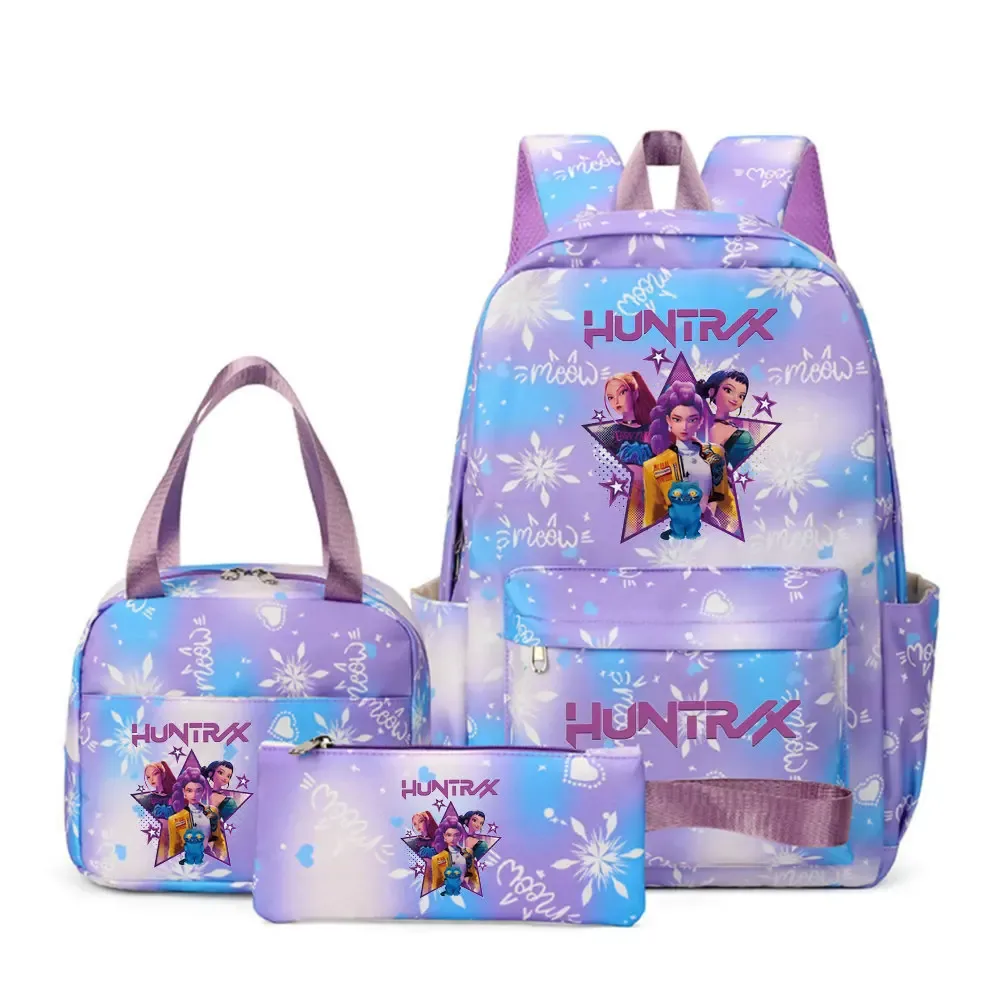 sacs d'école imprimés kpop demon hunters pour femmes et filles, 3 pièces/ensembles, avec sacs à lunch, cartable coloré pour étudiants garçons et filles