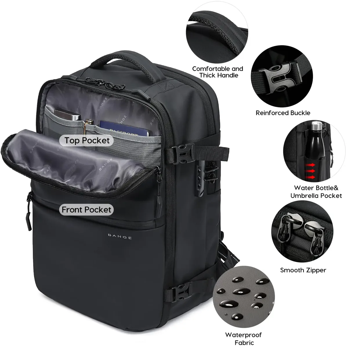 bange sac de cabine antivol séparation humide et sèche sac à dos de voyage pour hommes femmes bagage à main 15.6 pouces sacs à dos d'ordinateur portable pour homme