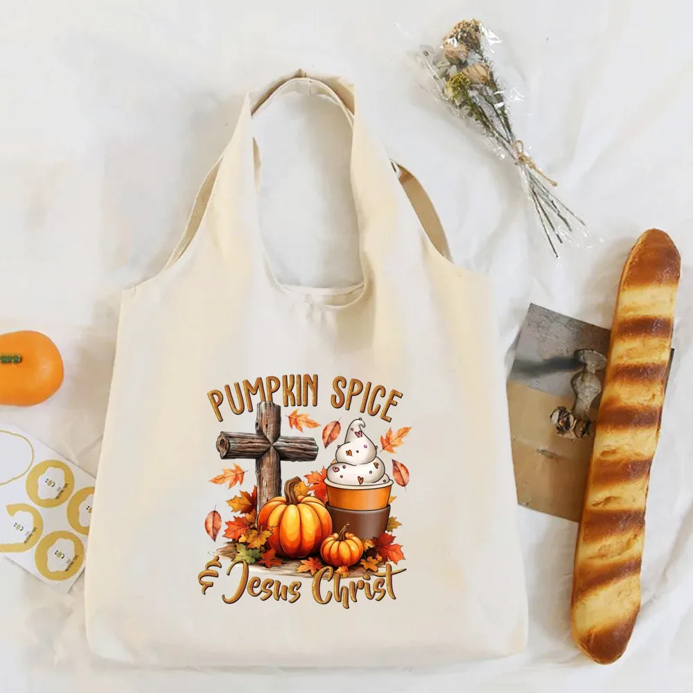 sac à bandoulière imprimé pumpkin spice & jesus christ, automne, thanksgiving, halloween, sacs en toile, sac à main fourre-tout festif, cadeau pour elle