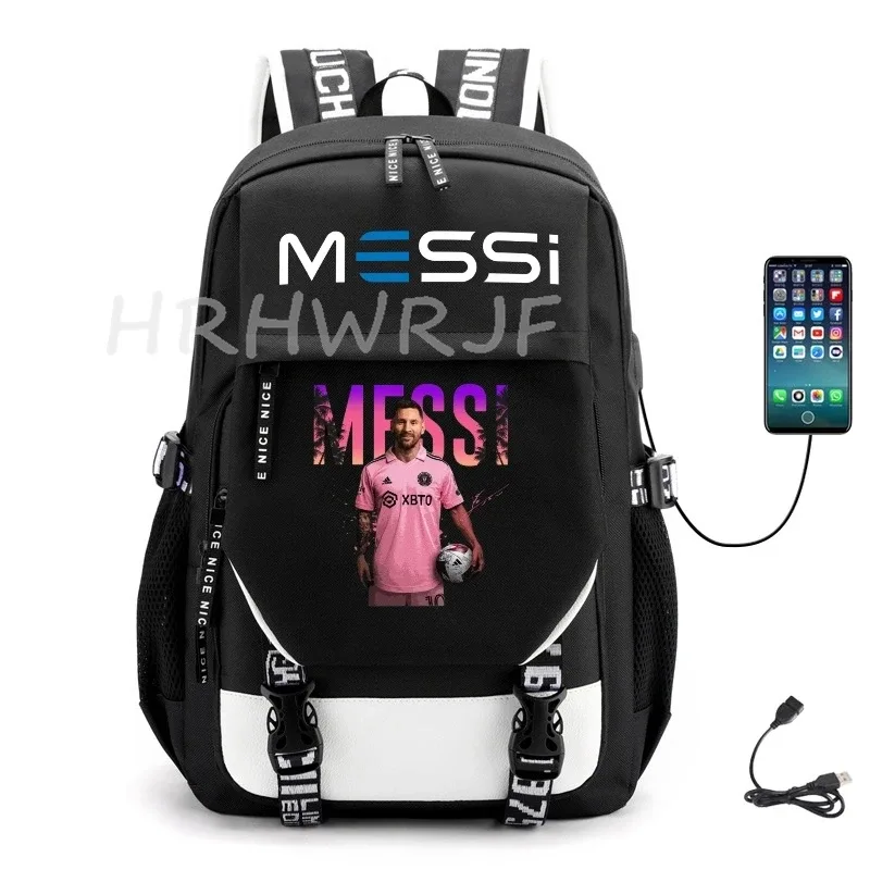 sacs à dos de sport messi imprimés, sacs d'école noirs pour garçons et filles, sacs d'école pour ordinateur portable, pour lycéens