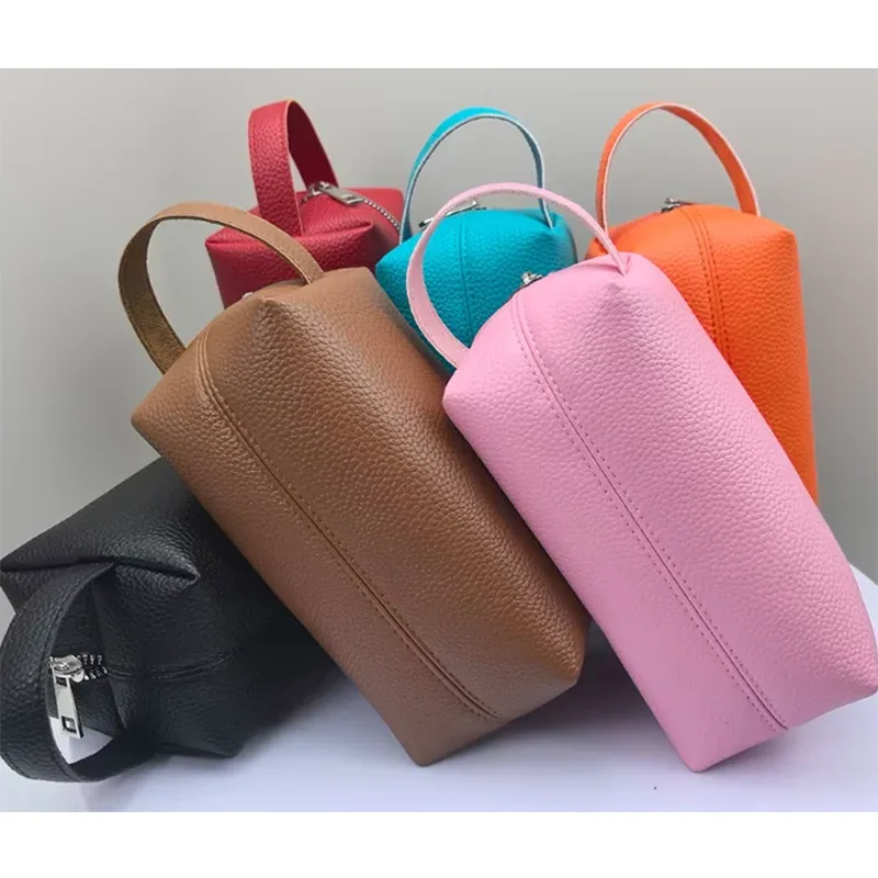 trousse de toilette de voyage portable en cuir pu, grande capacité, avec fermeture éclair, logo personnalisé, gravure de nom, vente en gros, luxe