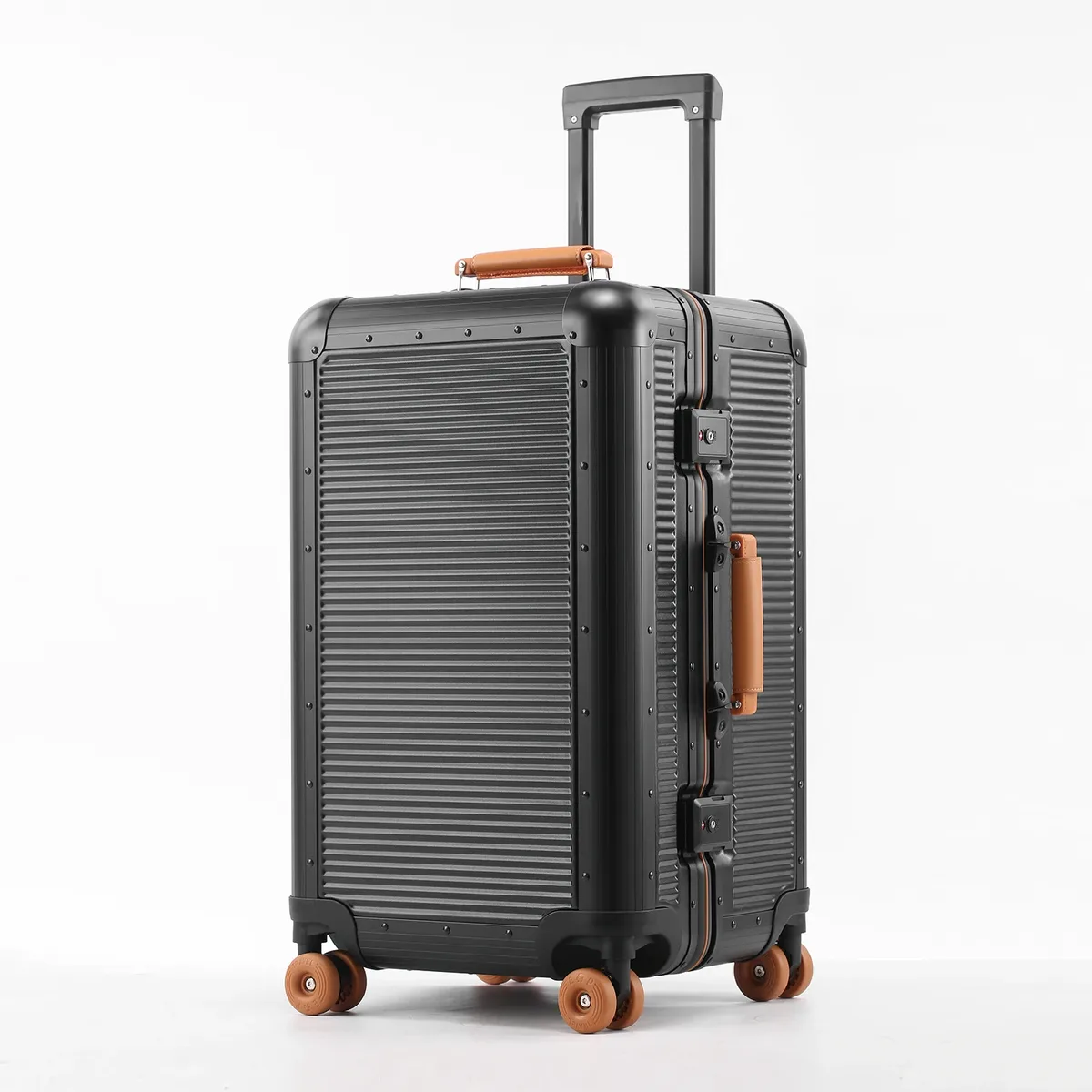 valise en aluminium avec cadre pc, 20/24/28 pouces, grande capacité 3:7, roues silencieuses en gel, serrure tsa, sac de voyage, porte-gobelet et crochet