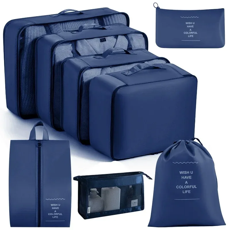 ensemble d'organisateurs de voyage 7/8/9 pièces, cubes de rangement pour valise, sacs de rangement portables pour bagages, pochette de rangement pour vêtements et chaussures, pliable