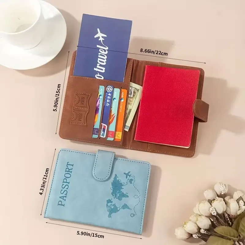 porte-passeport de voyage multifonctionnel, porte-cartes, portefeuille, porte-carte d'identité, en cuir synthétique pu, imprimé style resort décontracté, 1 espace de rangement pour billets de banque pour un usage quotidien