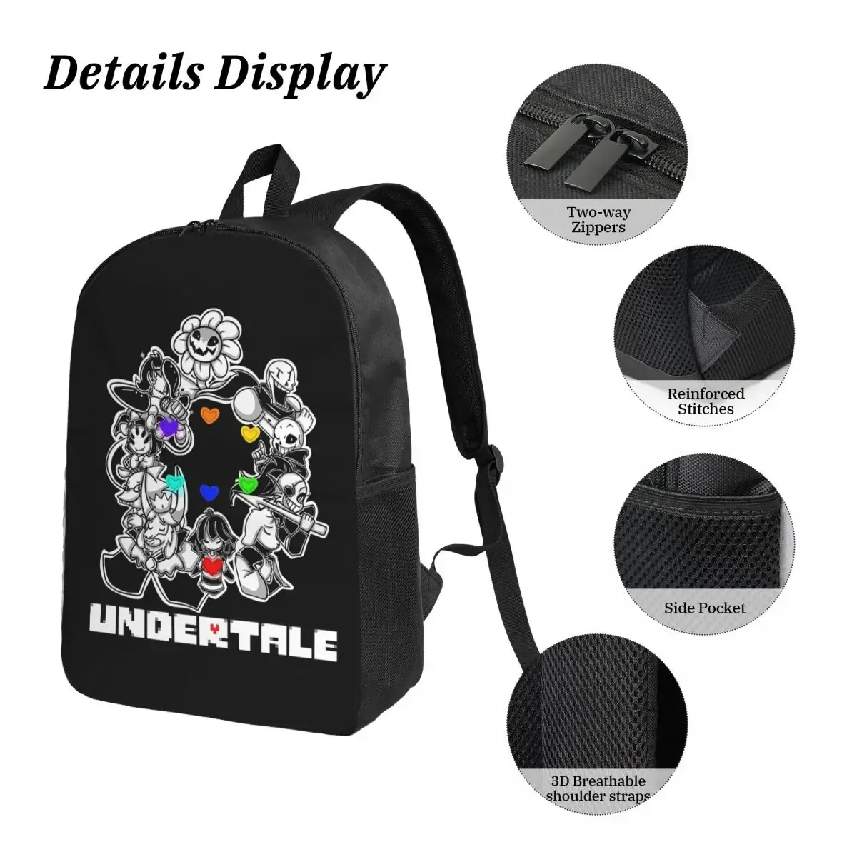 sac à dos game undertale determination pour garçons et filles, sac d'école, sac à bandoulière pour ordinateur, sac à déjeuner isotherme 3ps, trousse à crayons