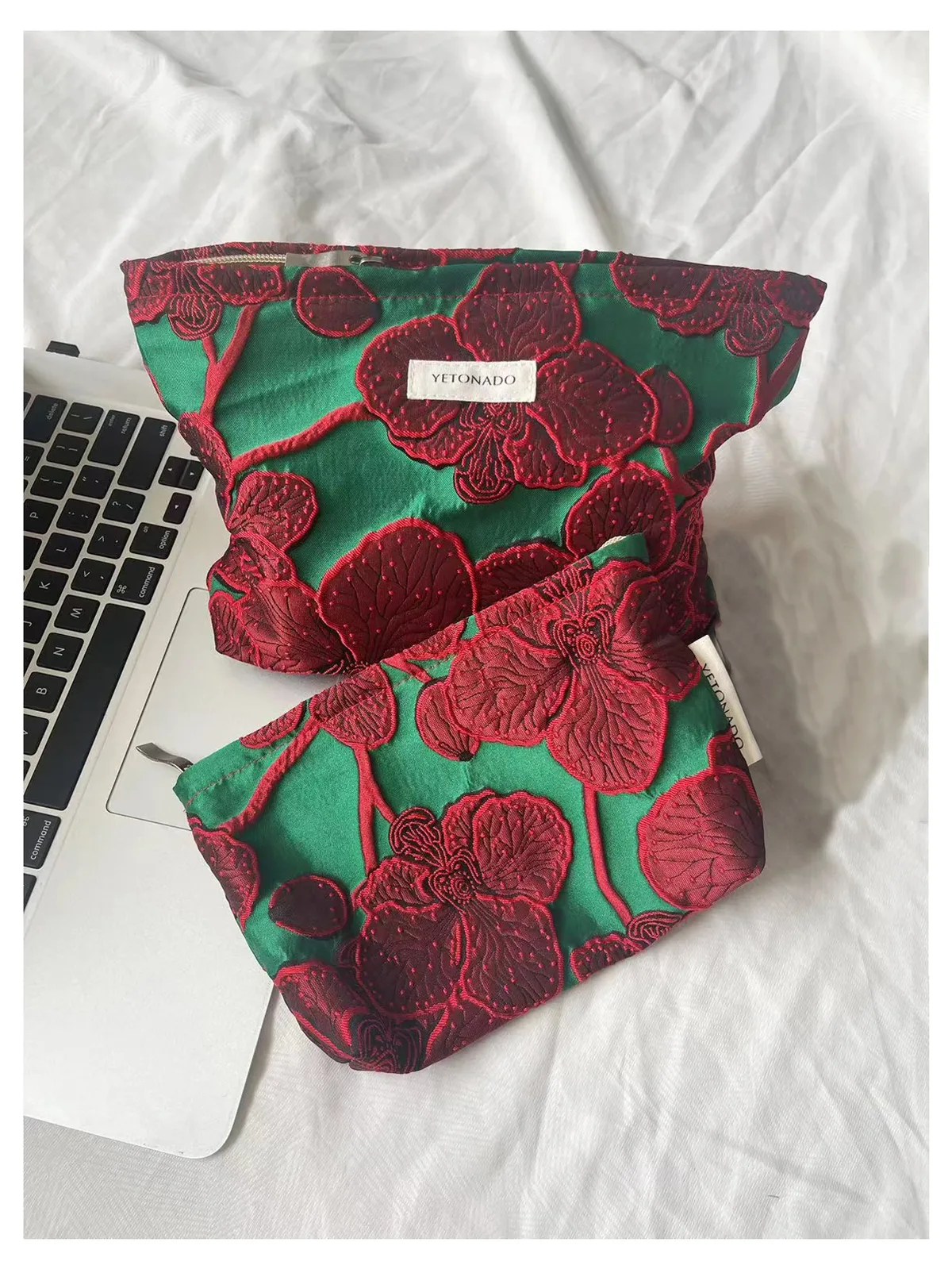 1 pièce/ensemble trousse de maquillage à fleurs rouge, blanc et rose, trousse de maquillage de rangement de voyage, trousse de toilette portable avec fermeture éclair