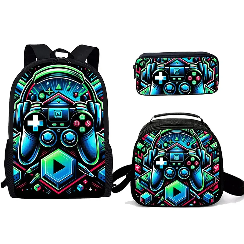 sac à dos tendance pour étudiants, imprimé 3d, 3 pièces/ensemble, avec sac à bandoulière, sac à déjeuner et trousse à crayons, pour ordinateur portable et console de jeux populaire