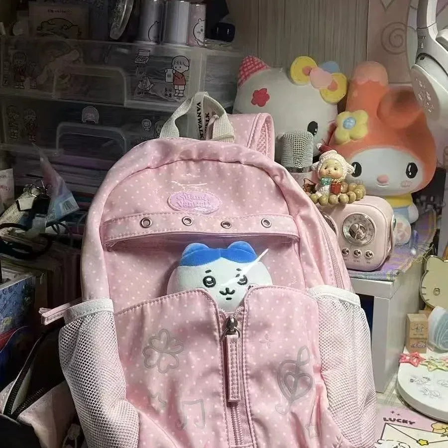 sac à dos polyvalent décontracté pour femme grande capacité, motif pois et étoiles, style harajuku mignon et tendance, ulzzang y2k, sac ita