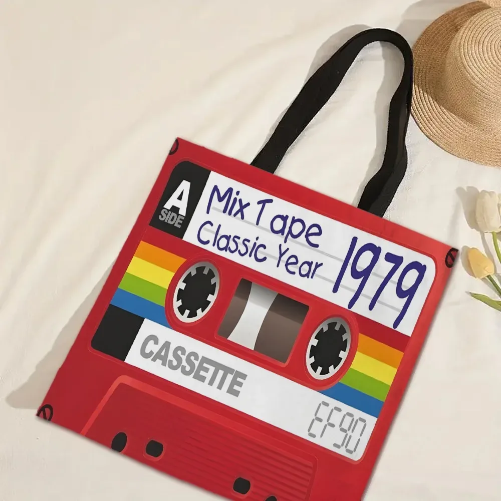 sac à main rétro style mixte vintage cassette ruban design épaule pliable sac à provisions voyage rangement sac fourre-tout pochette rouge