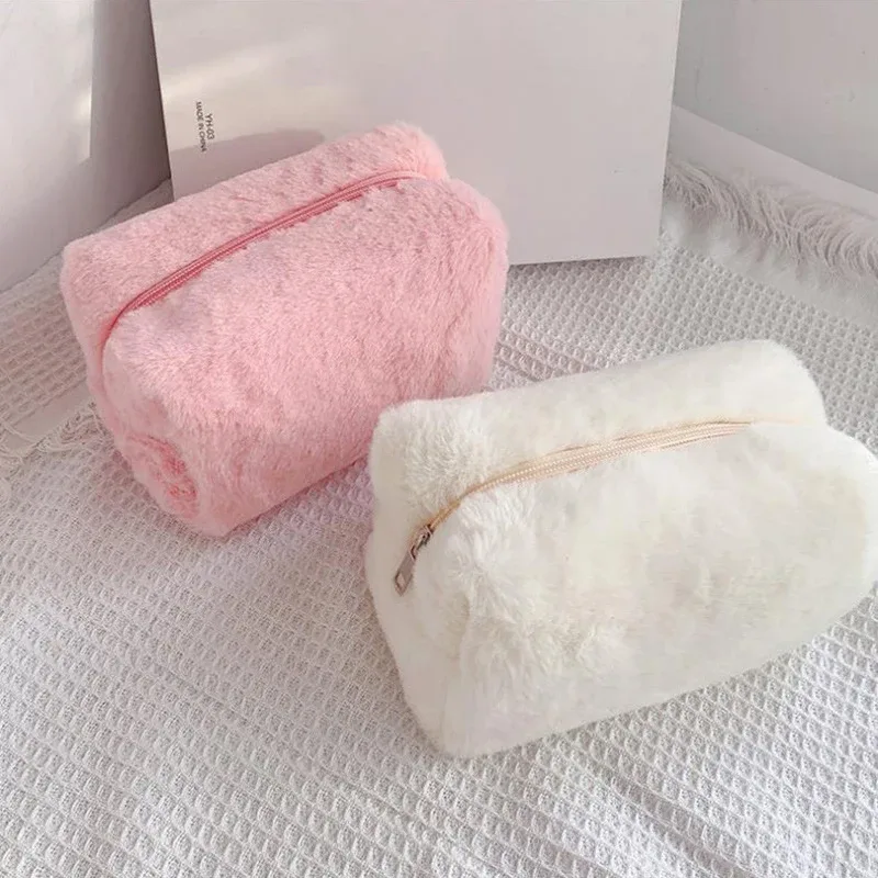 sac à cosmétiques en peluche, sac de rangement pratique, trousse de toilette de grande capacité, sac multi-couches et compartimenté