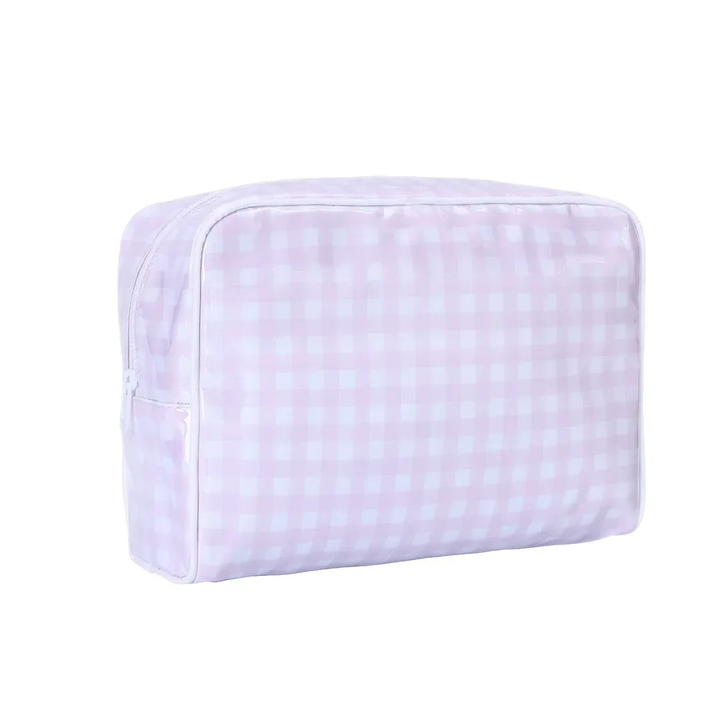 nouvelle trousse de maquillage rayée rose à fermeture éclair pour femme, grande pochette de toilette à motifs pour plage et voyage, sac de rangement transparent