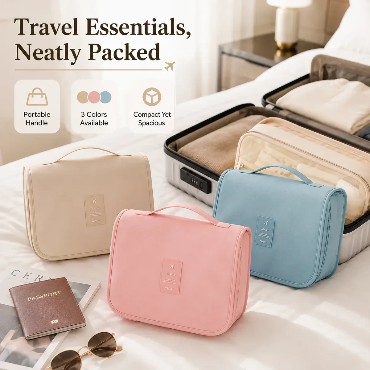 trousse de toilette de voyage portable grande capacité avec compartiment humide/sèche pour cosmétiques – vente en gros