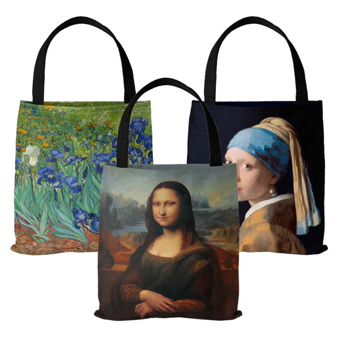 [bouche en toile] sac en toile imprimé peinture à l'huile sac fourre-tout léger pour femme sac à main quotidie