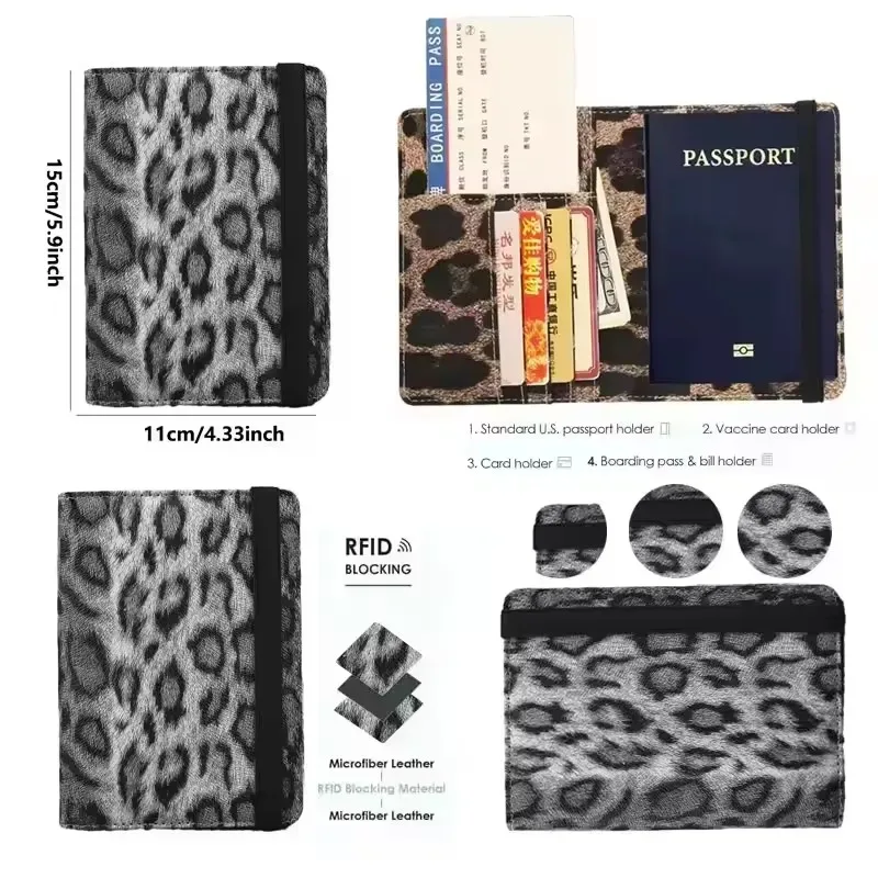housse de passeport avec bande de fixation, étanche, avec clip intégré, protection rfid, motif léopard, porte-passeport, accessoires de voyage