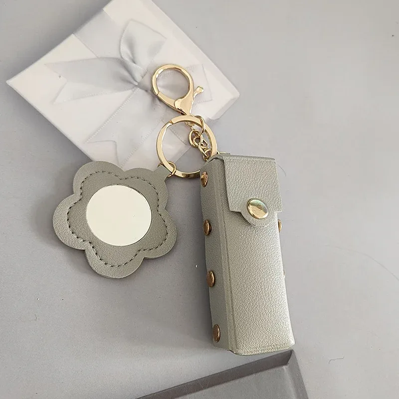 pochette à rouge à lèvres portable en cuir, porte-clés, breloque de sac, étui de protection créatif pour rouge à lèvres avec miroir, décoration de sac à dos, cadeau