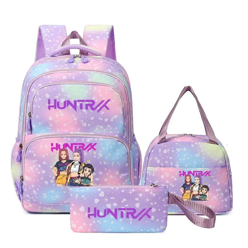 lot de 3 sacs à dos kpop demon hunters, cartable de dessin animé pour adolescents, sac d'étudiant, sacoche pour ordinateur portable et livres, sac de voyage, mochilas