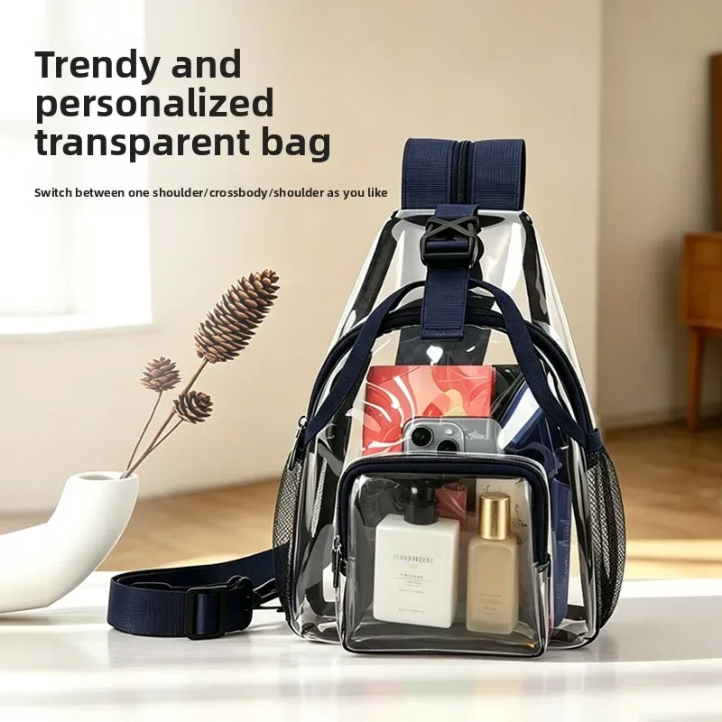 sac à bandoulière transparent, sac à dos de poitrine en pvc imperméable, petit format, approuvé pour les stades, sécurité rapide, pour femmes et hommes, concerts et événements