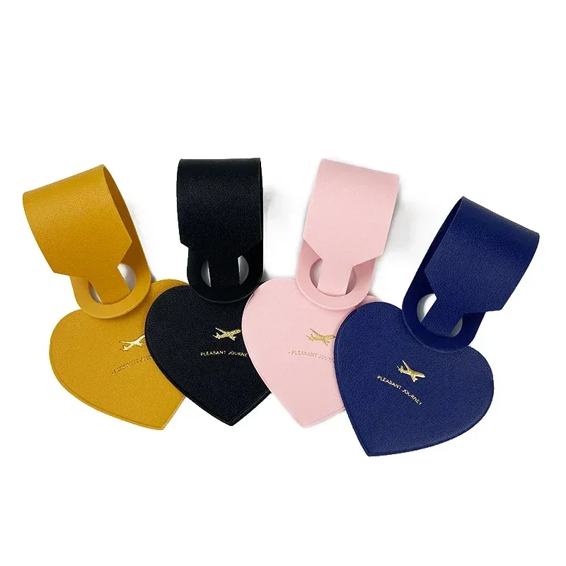 étiquette de bagage en pu en forme de cœur pour femmes et hommes, accessoires de voyage de vacances, étiquettes de valise, nom, identification, adresse, étiquettes de sac pour bagages