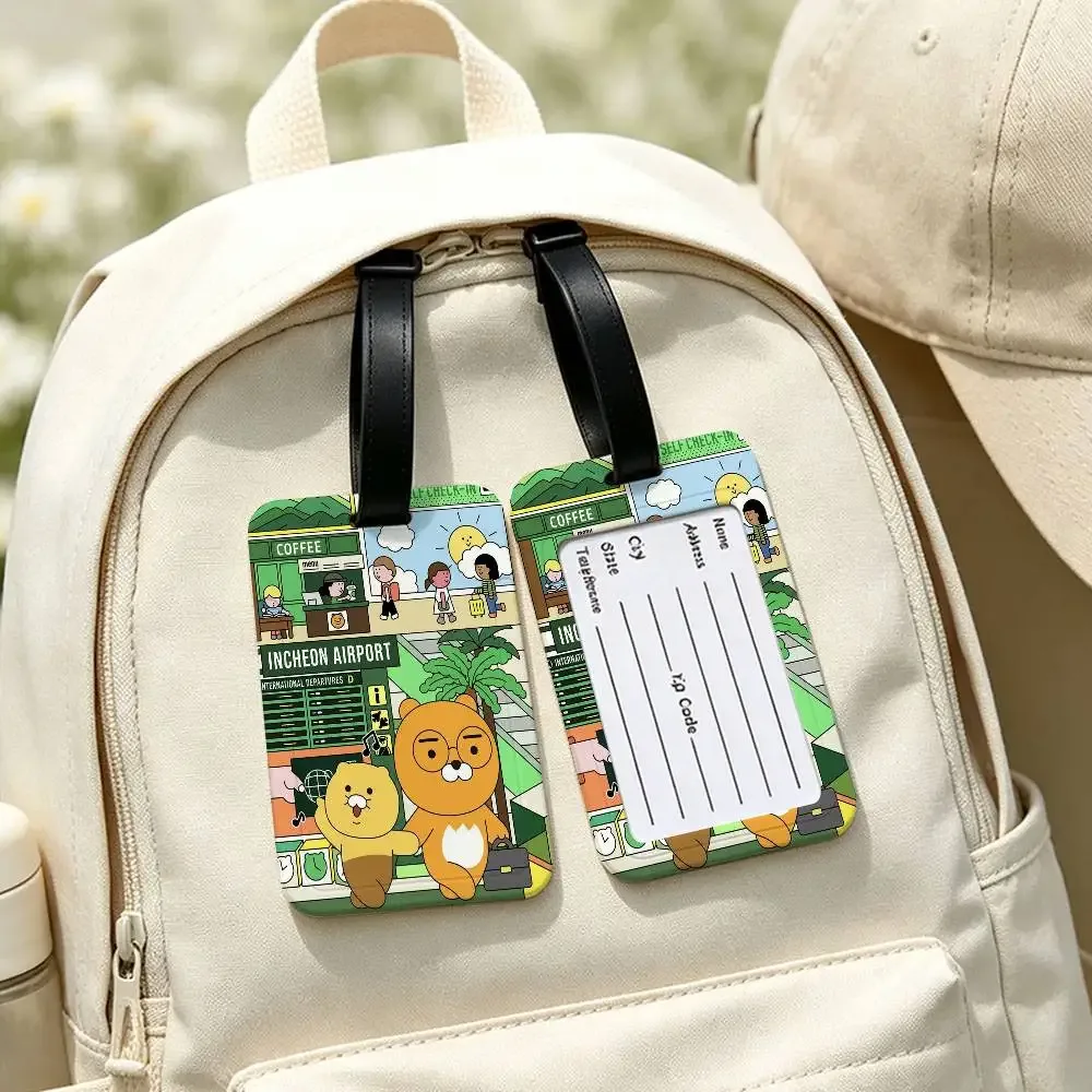 étiquette de bagage en pvc imperméable cartoon cute k-kakaos lovely friends avec carte d'informations, étiquette d'identification anti-perte pour sac à dos scolaire