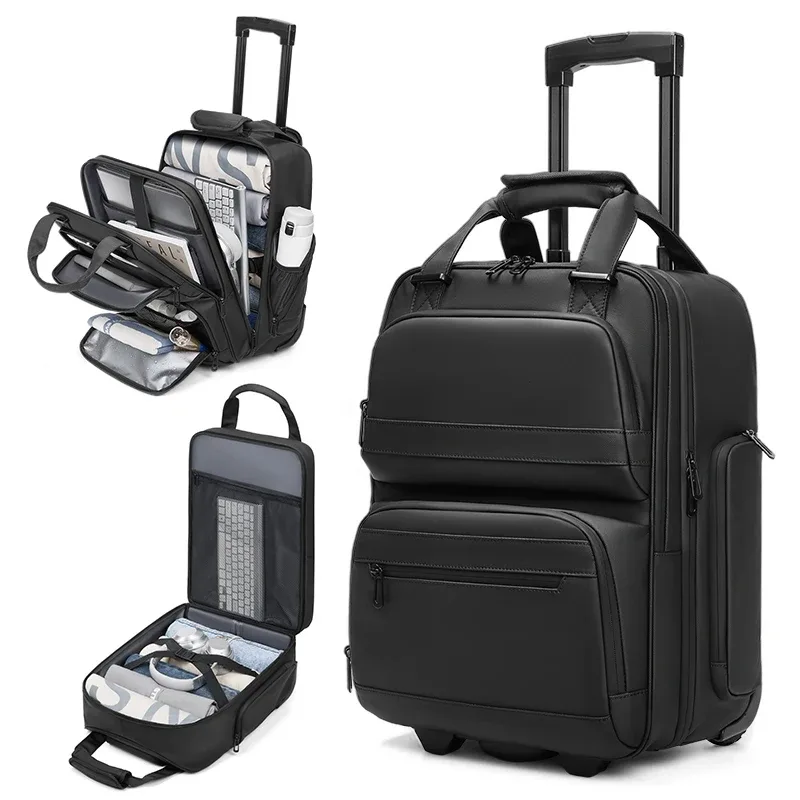 Sac à dos de voyage à roulettes pour homme, sac à dos imperméable sur roulettes, bagages à roulettes pour l'embarquement.