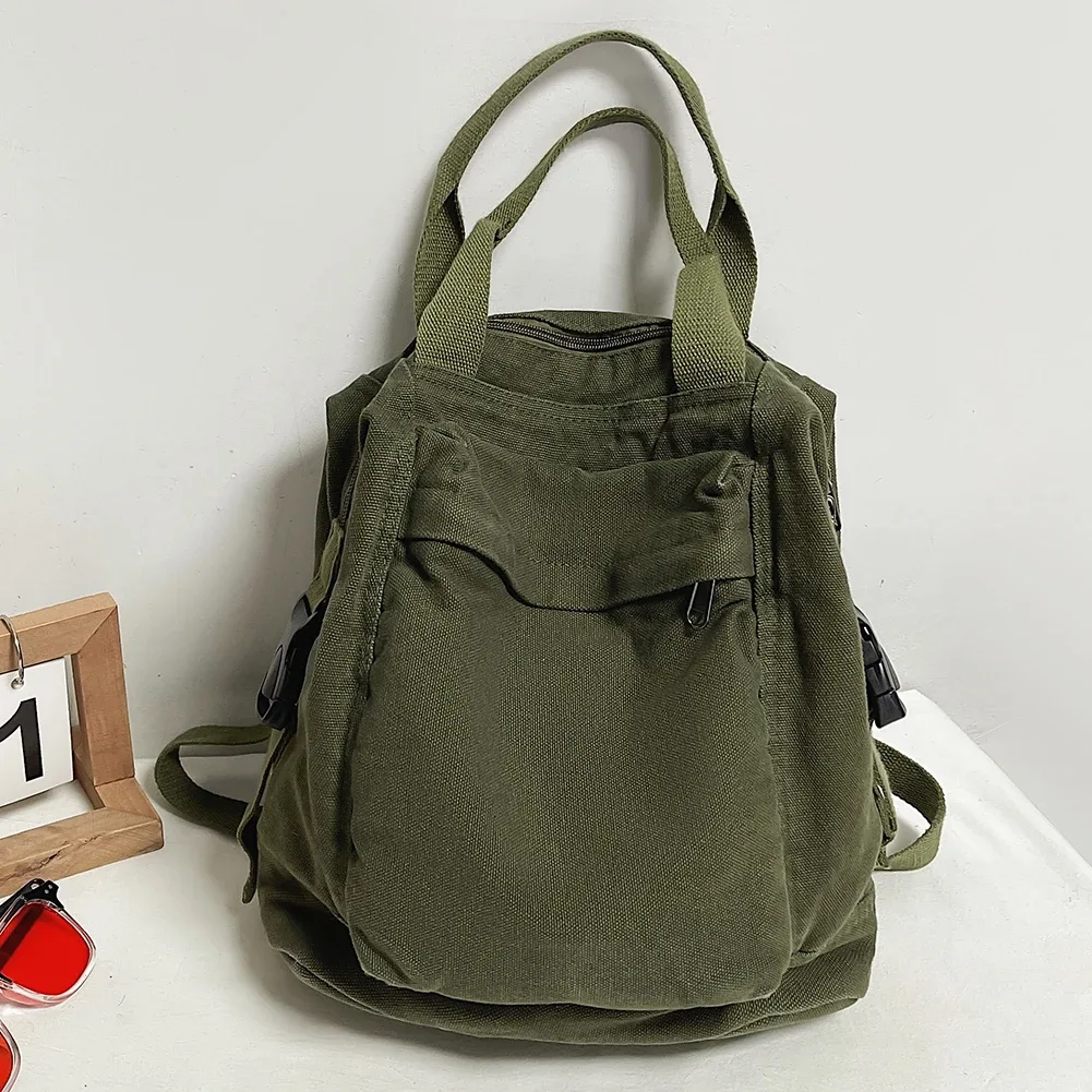 sac à dos en toile vintage décontracté, couleur unie, pour étudiants, esthétique hippie y2k, pour femmes et filles