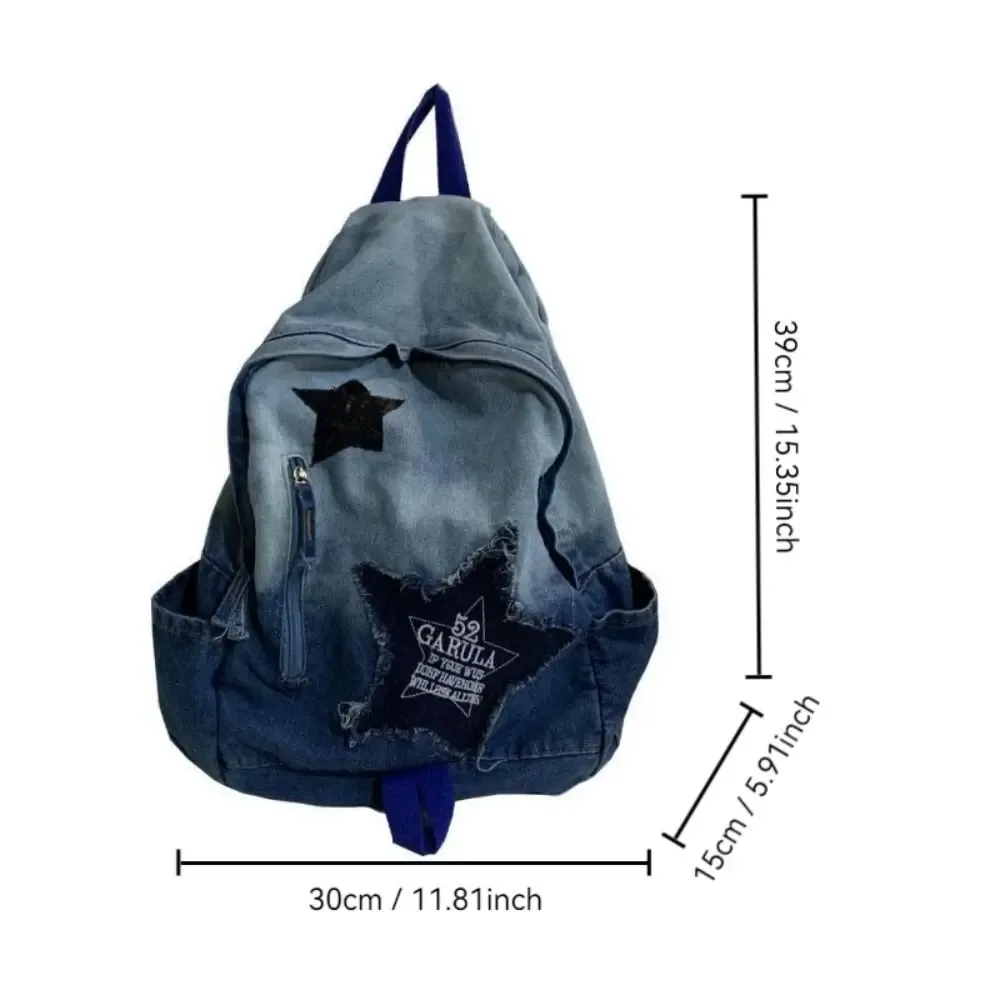 nouveau sac à dos en denim à motif étoile y2k, sac de livre de grande capacité, sac à dos de voyage punk pour adultes