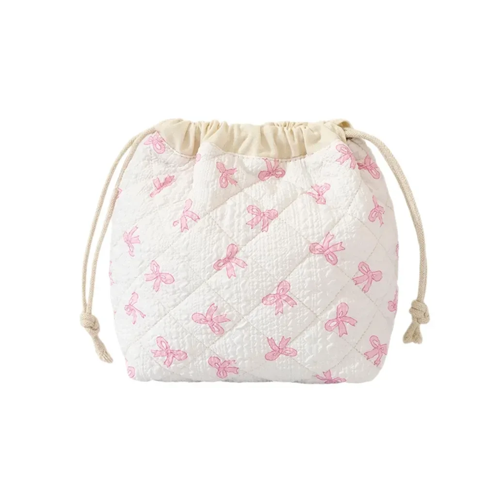 sac à cosmétiques en coton matelassé doux, sac de rangement pour bijoux à cordon, sac de rangement pour rouge à lèvres, sac à maquillage esthétique à fleurs douces, sac de voyage
