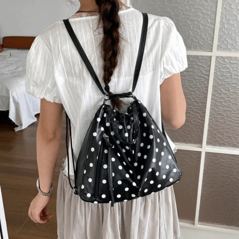 Sac à bandoulière vintage en cuir PU à pois, grande capacité, sac à dos, sac fourre-tout, sac sous le bras, sac seau léger, sac à main pour les trajets quotidiens