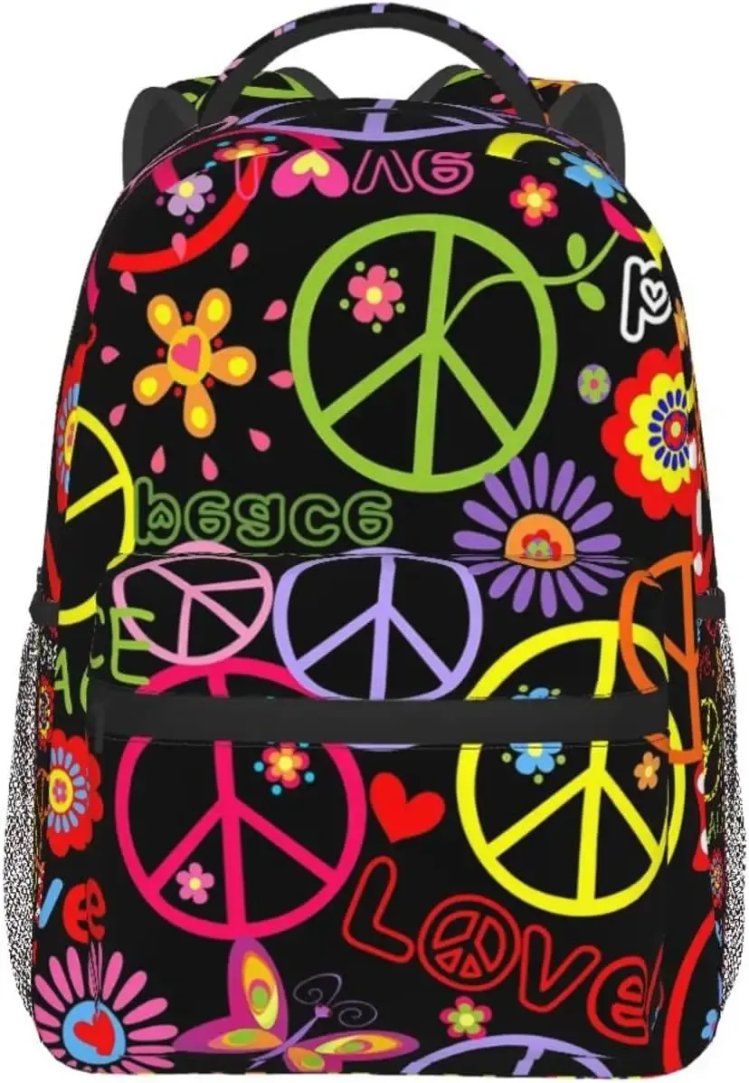 sac à dos hiphelicopter peace avec plusieurs poches, sac à dos décontracté, sac à dos pour ordinateur pour le travail, salle plus lente et floral mn