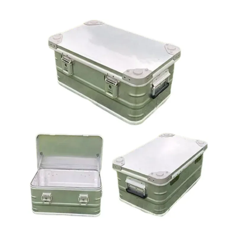 boîte de rangement en aluminium de grande capacité, valise d'équipement de camping étanche en plein air, boîte à outils portable en métal pour coffre de camping