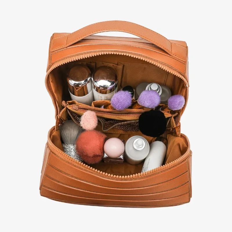 sac de rangement en pvc rayé grande capacité, trousse de toilette de voyage, organiseur de cosmétiques, pochette de maquillage portable pour femmes, sac à main de salle de bain