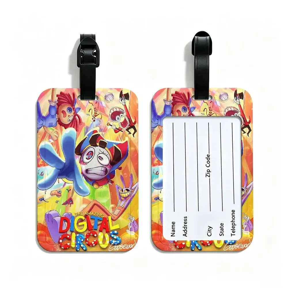 étiquette de bagage en pvc, motif de dessin animé "le cirque numérique incroyable", accessoire de voyage, design anti-perte, pochette détachable pour carte d'information.