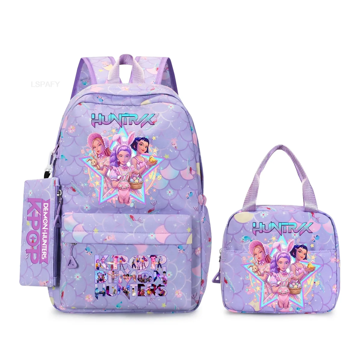 sac à dos kpop demon hunters 3 pièces rumi mira zoey, sac à dos de grande capacité, cartable pour adolescents et femmes, sac de voyage décontracté pour ordinateur portable, mochilas