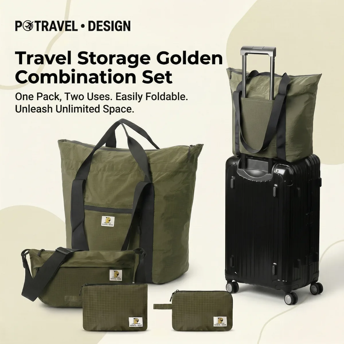 Sac de voyage pliable imperméable, sac fourre-tout et sac bandoulière, grande capacité, pochette de rangement portable pour bagages pour femmes et hommes