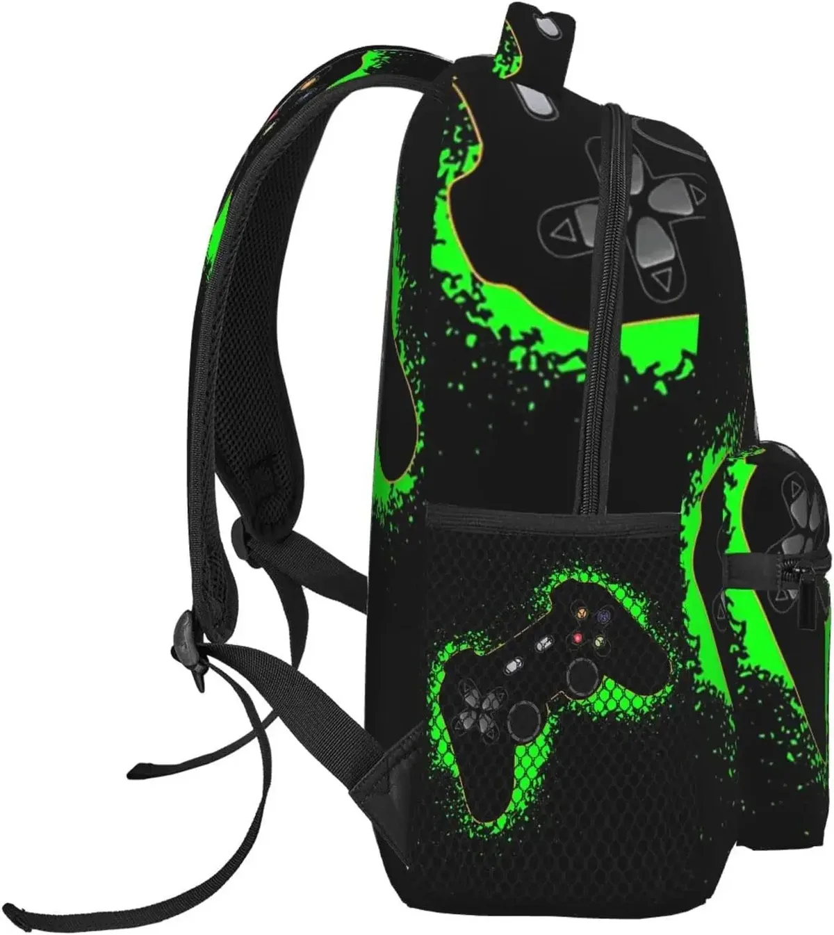 sac à dos décontracté avec poches pour ordinateur, sac à dos pour le travail et les affaires, vert, noir, contrôleur de jeu, contour orange