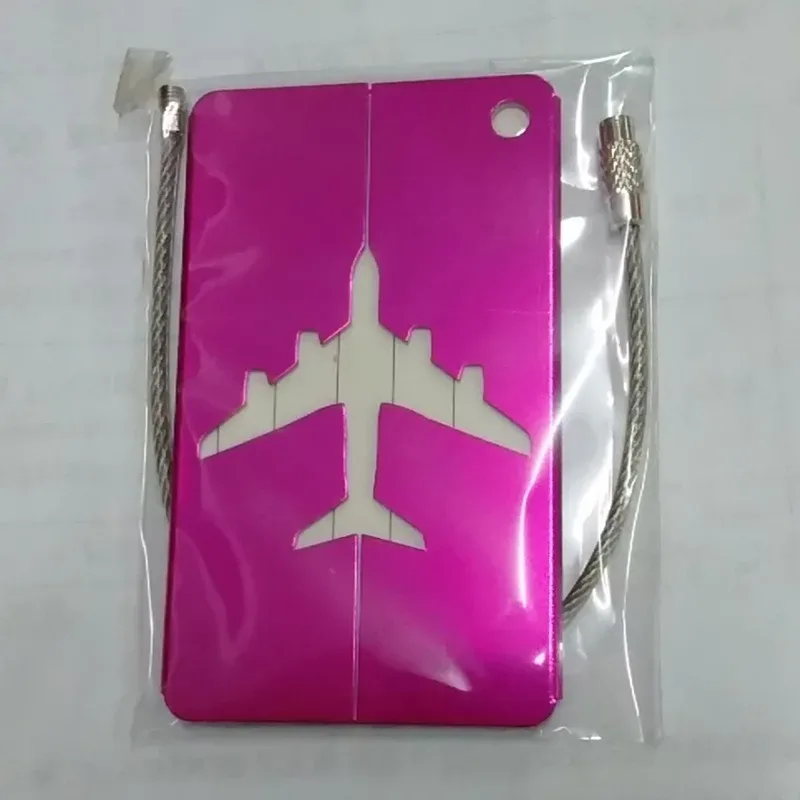 étiquette de bagage d'avion en alliage d'aluminium avec nom, étiquette de bagage de voyage, carte d'identité, anti-perte, couleur unie, accessoires de voyage