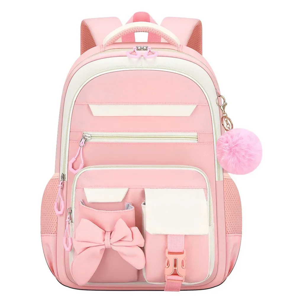 sac à dos scolaire pour filles, multi-poches, avec nœud, ensemble de sacs d'école, sac à dos pour l'école primaire, sac à dos ergonomique pour les voyages en plein air