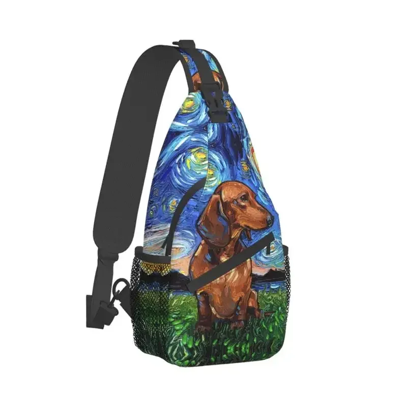 Sac à bandoulière teckel nuit étoilée pour cyclisme Camping hommes blaireau saucisse Wiener chien bandoulière poitrine sac à dos épaule sac à dos