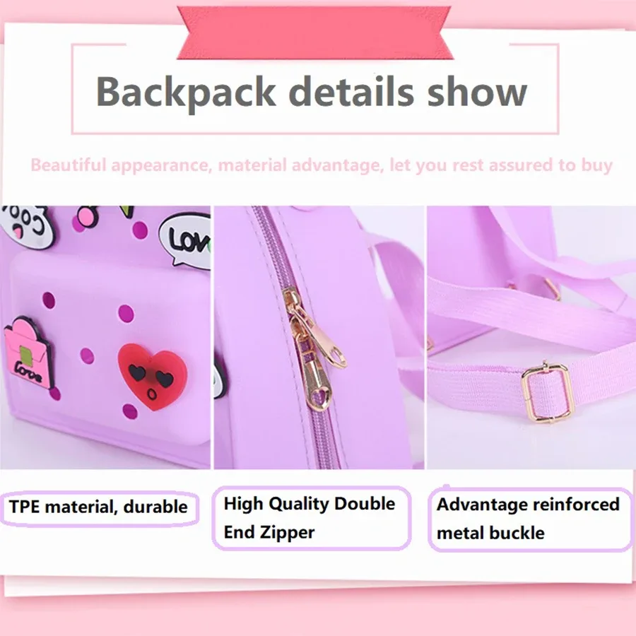 sac à bandoulière en gelée couleur bonbon pour filles, sac de voyage, sac de shopping décontracté, sac à dos créatif pour enfants, sac à dos diy à trous pour dessins animés