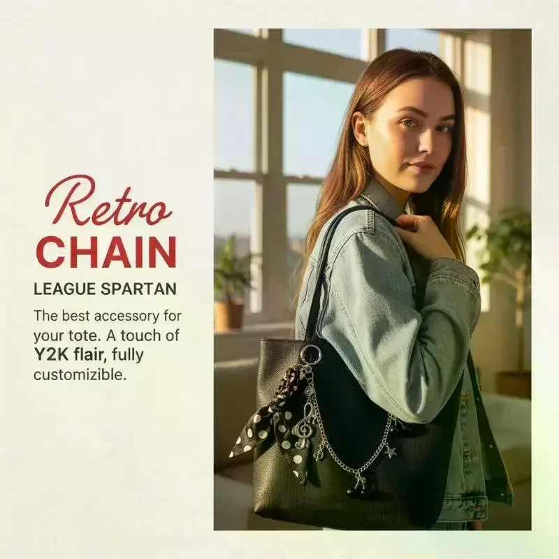 chaîne de sac rétro y2k à pois avec foulard, 120 cm, breloque diy pour sac à main, sac à bandoulière, rangement et décoration