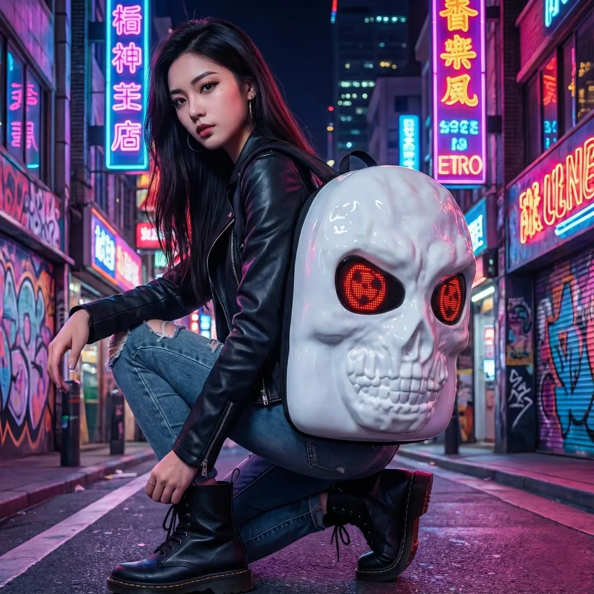 sac à dos de moto à coque rigide avec crâne led 3d, avec yeux programmables, contrôle par application, sac à dos de chevalier étanche pour voyage et équitation