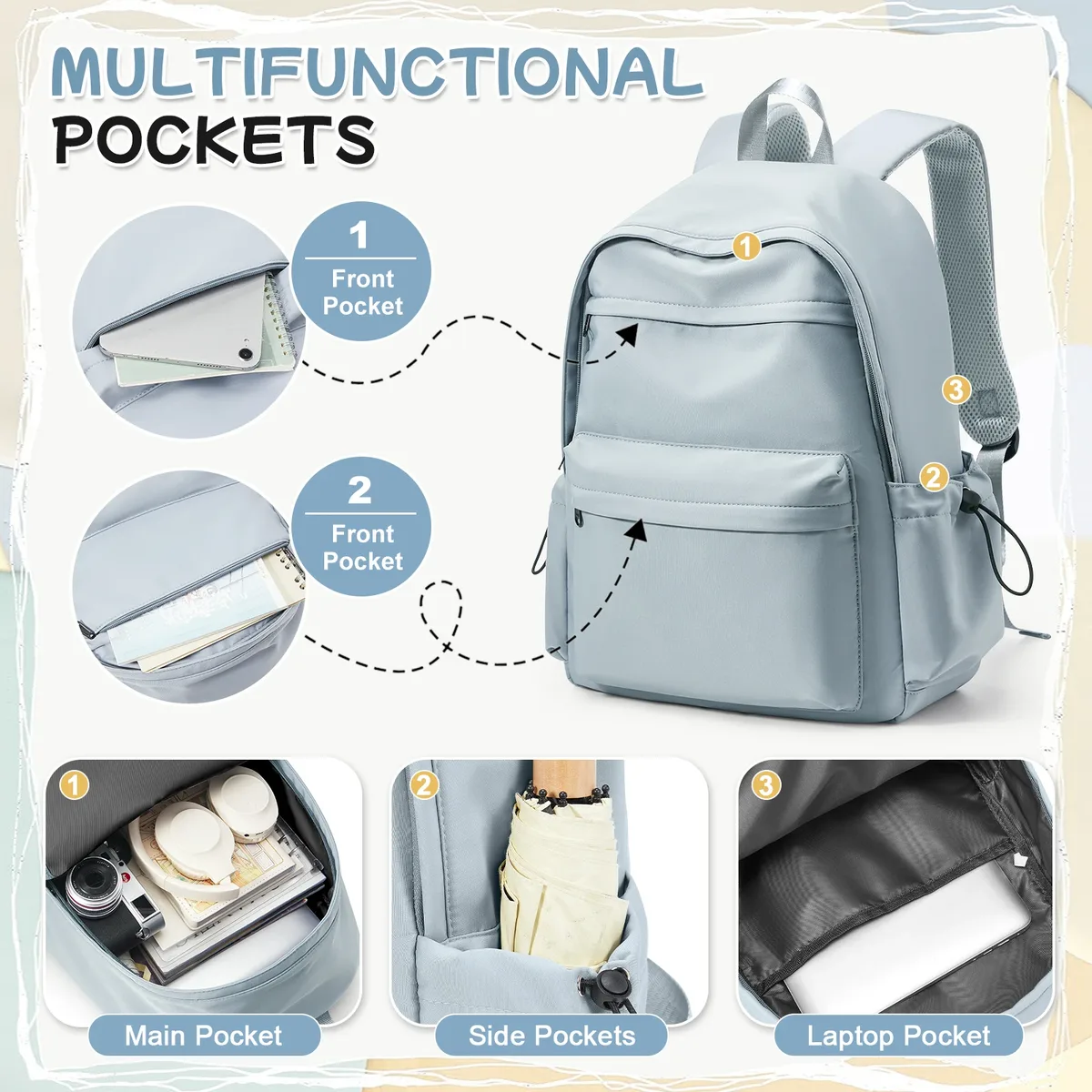 sac à dos décontracté universitaire, grande capacité, léger, pour lycéens, pour adolescents, convient pour ordinateur portable de 14 pouces